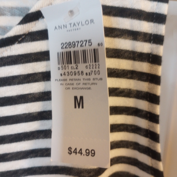 ANN TAYLOR Factory Women's Tank Tunic Front Pocket Stripes Black Grey New Medium - Picture 6 of 12